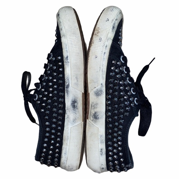 SUPERGA Black & Silver Grommet Distressed Sneakers Size 6.5 - Picture 2 of 13